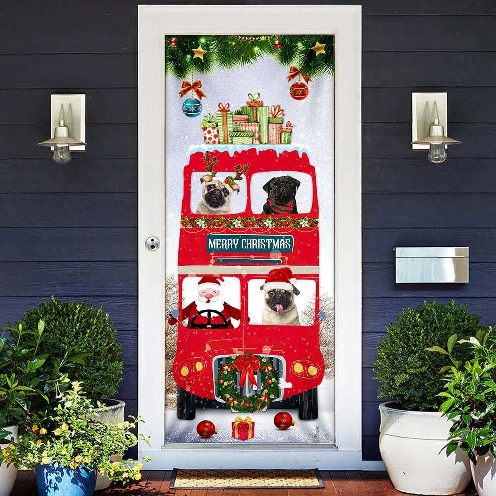 Pugs Christmas Bus Door Cover, Christmas Outdoor Decoration, Christmas Gift