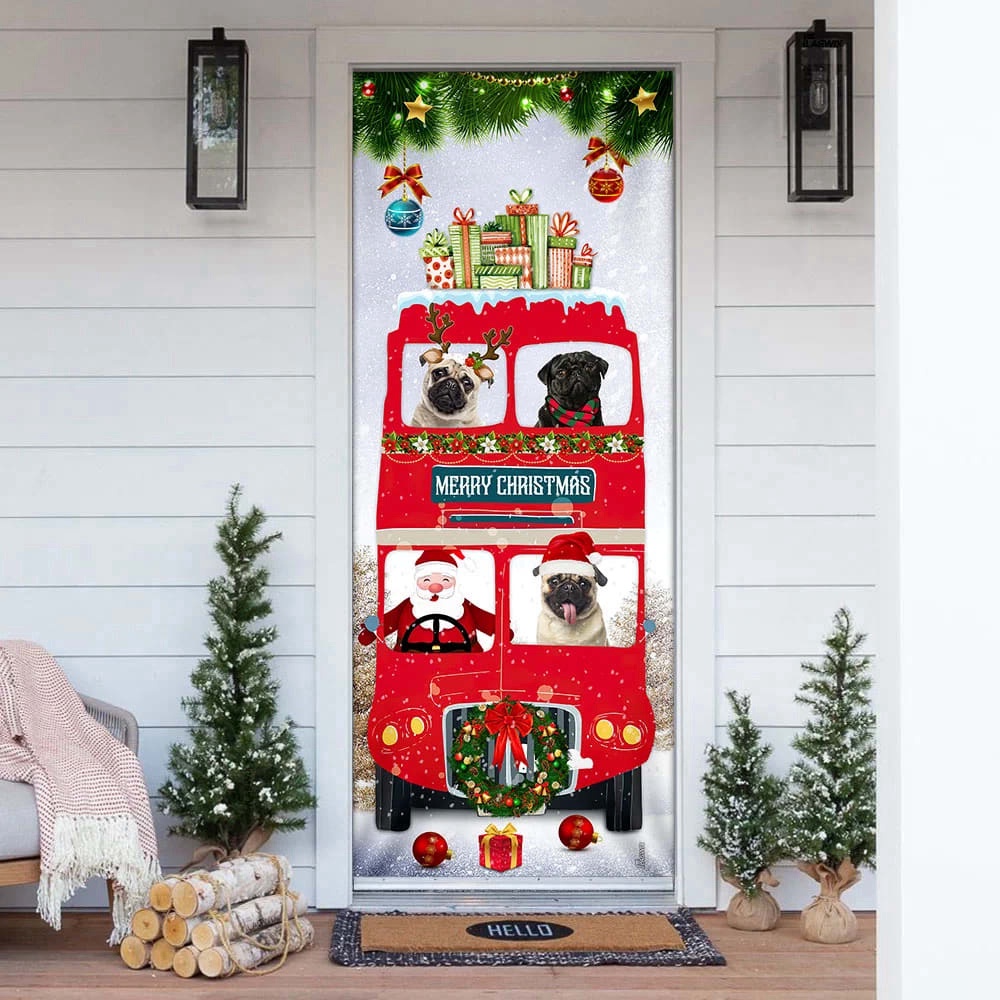 Pugs Christmas Bus Door Cover, Christmas Outdoor Decoration, Christmas Gift