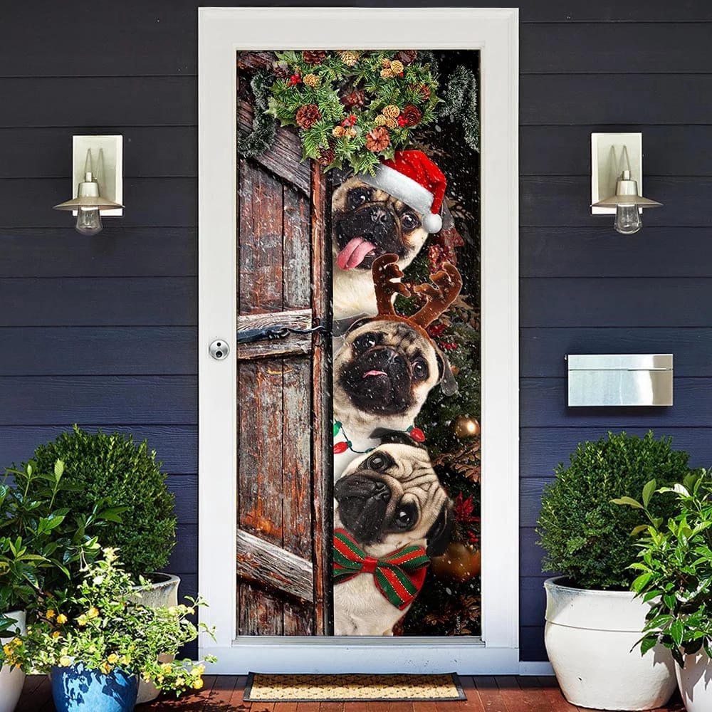 Pugs Door Cover Xmas Outdoor Decoration, Gifts For Dog Lovers, Housewarming Gifts, Christmas Gift