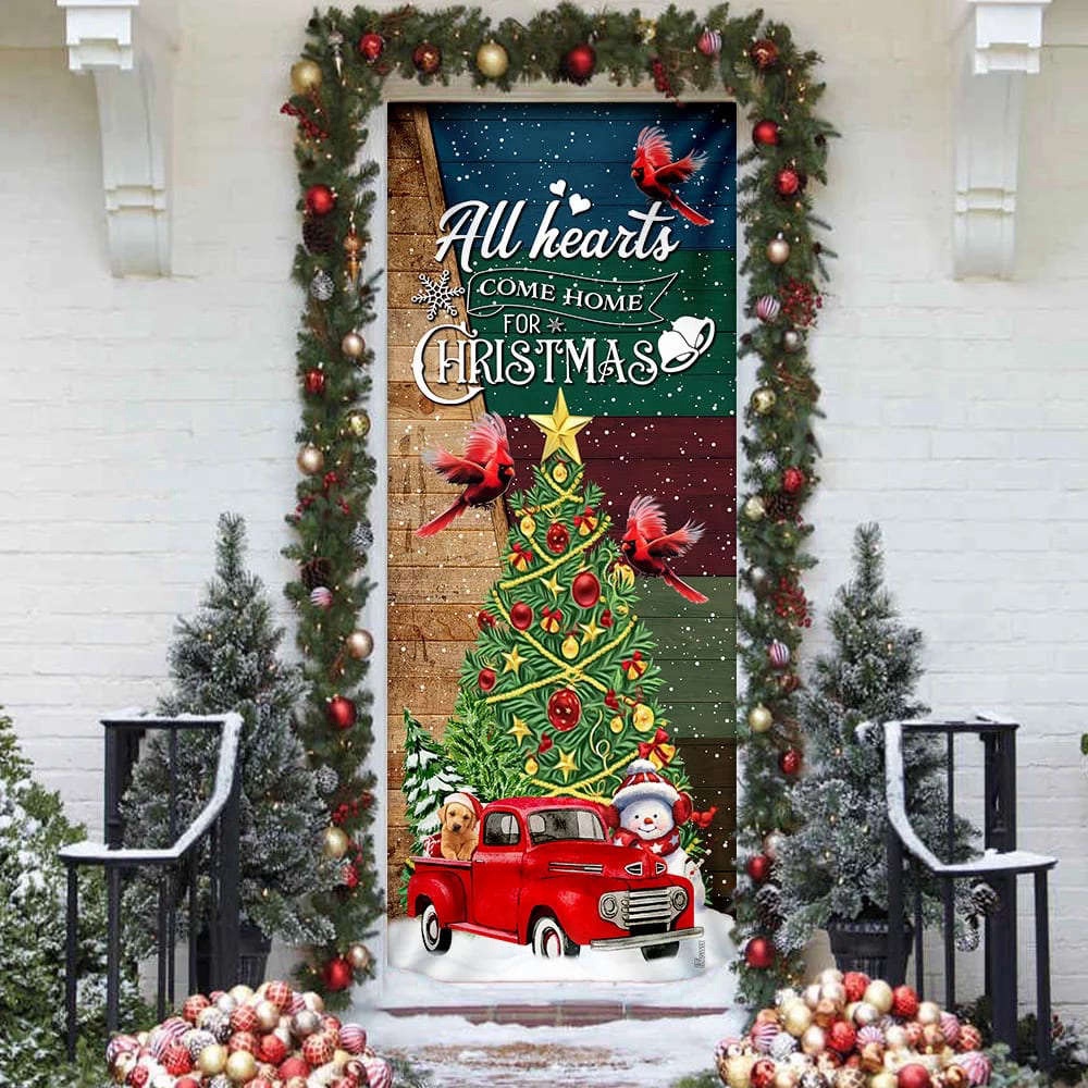 Red Truck Christmas Door Cover, All Hearts Come Home For Christmas Door Cover, Christmas Gift Red Truck Christmas Door Cover, All Hearts Come Home For Christmas Door Cover, Christmas Gift