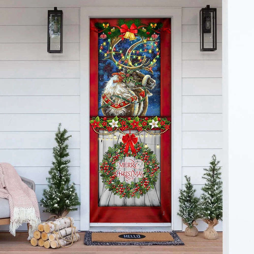 Reindeer Christmas Door Cover, Christmas Outdoor Decoration, Christmas Gift