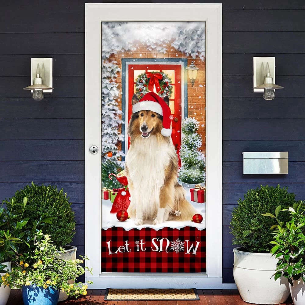 Rough Collie Mery Christmas Door Cover, Christmas Outdoor Decoration, Christmas Gift Rough Collie Mery Christmas Door Cover, Christmas Outdoor Decoration, Christmas Gift