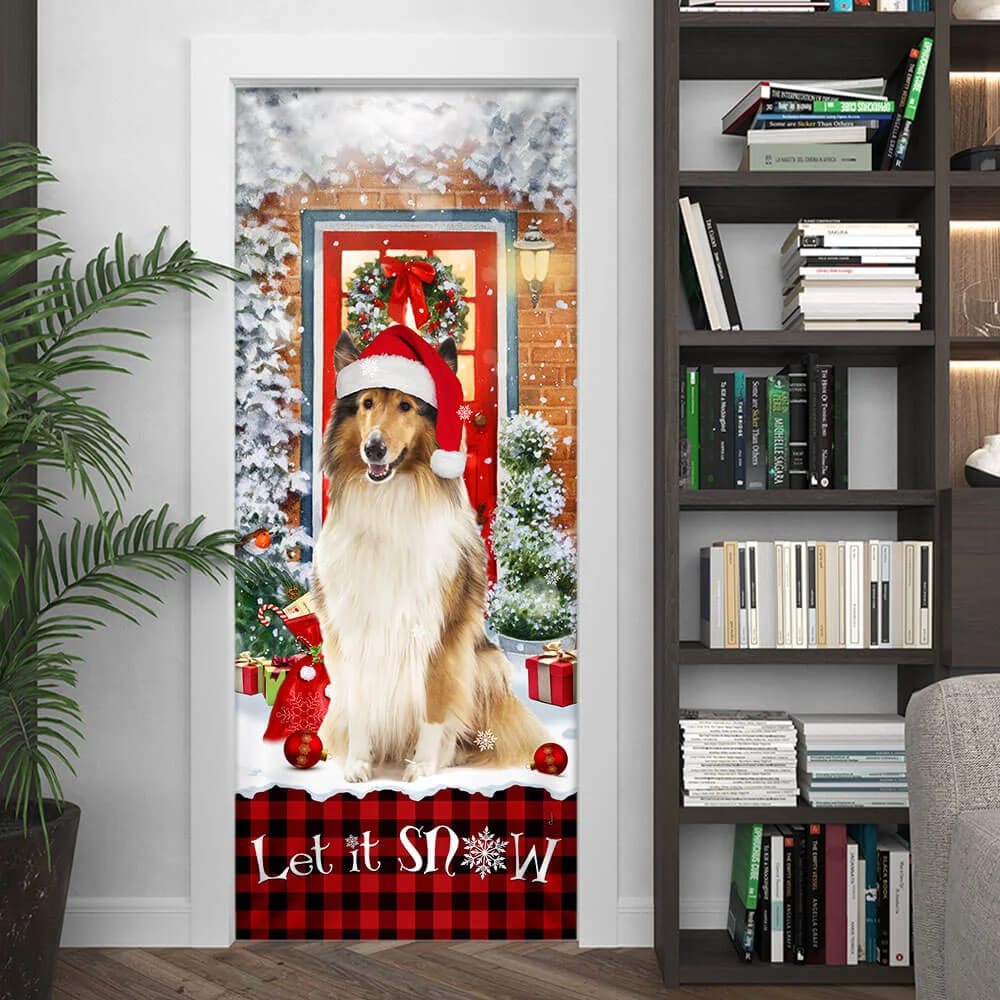Rough Collie Mery Christmas Door Cover, Unique Gifts Doorcover, Holiday Decor, Christmas Gift