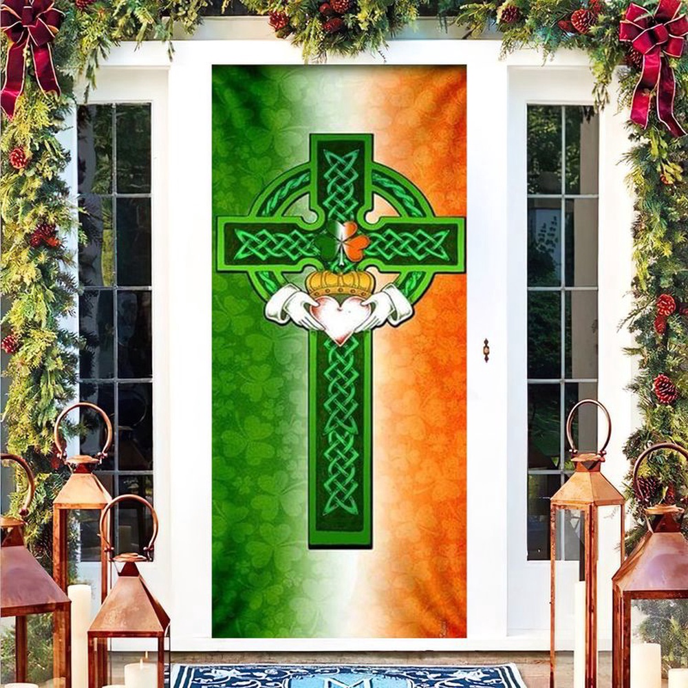 Saint Patricks Day Irish Celtic Cross Door Cover Irish People, Christmas Gift Saint Patricks Day Irish Celtic Cross Door Cover Irish People, Christmas Gift