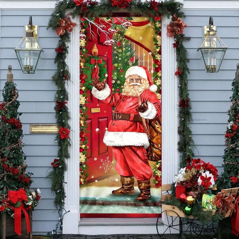 Santa Claus Christmas Is Coming Door Cover, Gift For Christmas, Christmas Gift