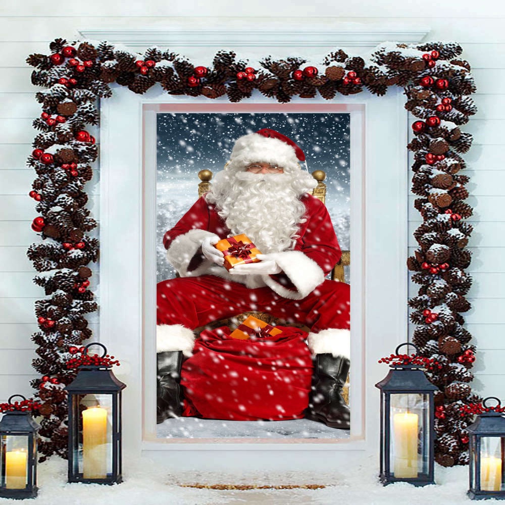 Santa Claus Door Banner, Holiday New Year Front Door Cover, Gift For Family, Christmas Gift