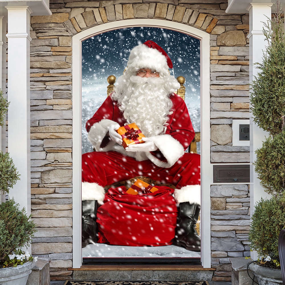 Santa Claus Door Banner, Holiday New Year Front Door Cover, Gift For Family, Christmas Gift