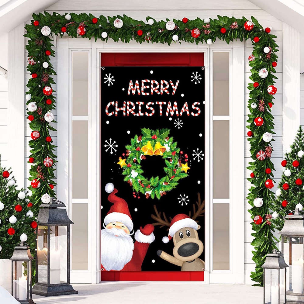 Santa Claus Merry Christmas Door Cover Funny Reindeer Door Cover Christmas, Christmas Gift