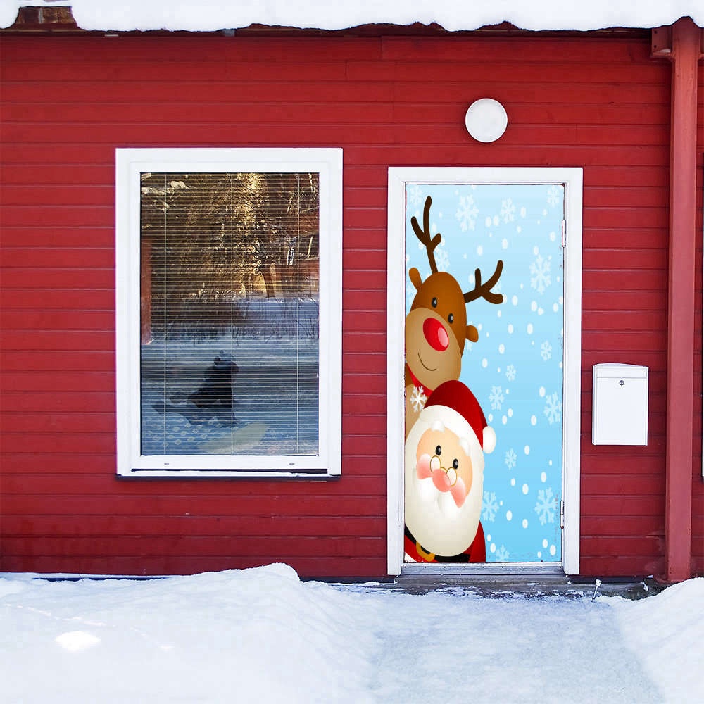 Santa and Reindeer Door Decoration, Christmas Door Cover, Christmas Gift For Family, Christmas Gift