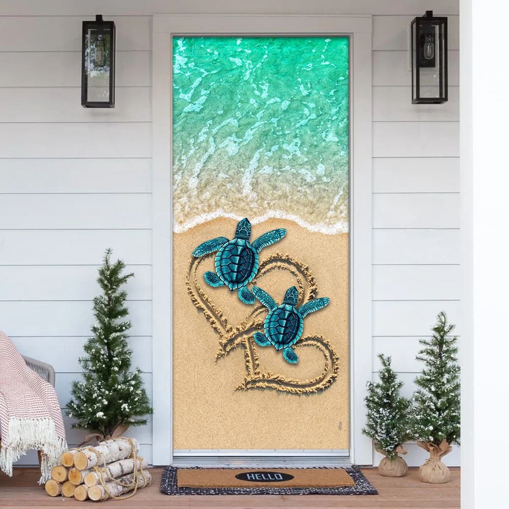 Sea Turtle Beach Door Cover, Unique Gifts Doorcover, Christmas Gift For Friends, Christmas Gift
