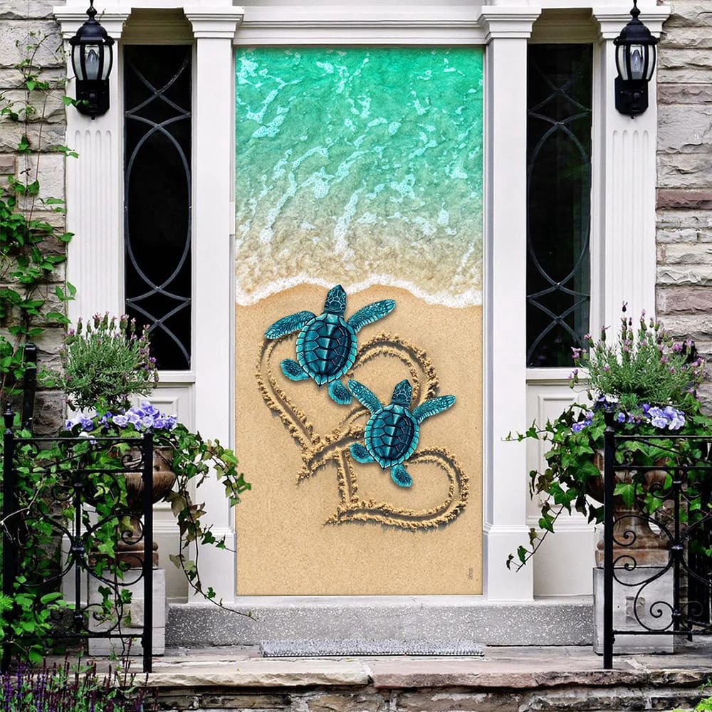 Sea Turtle Beach Door Cover, Unique Gifts Doorcover, Christmas Gift For Friends, Christmas Gift