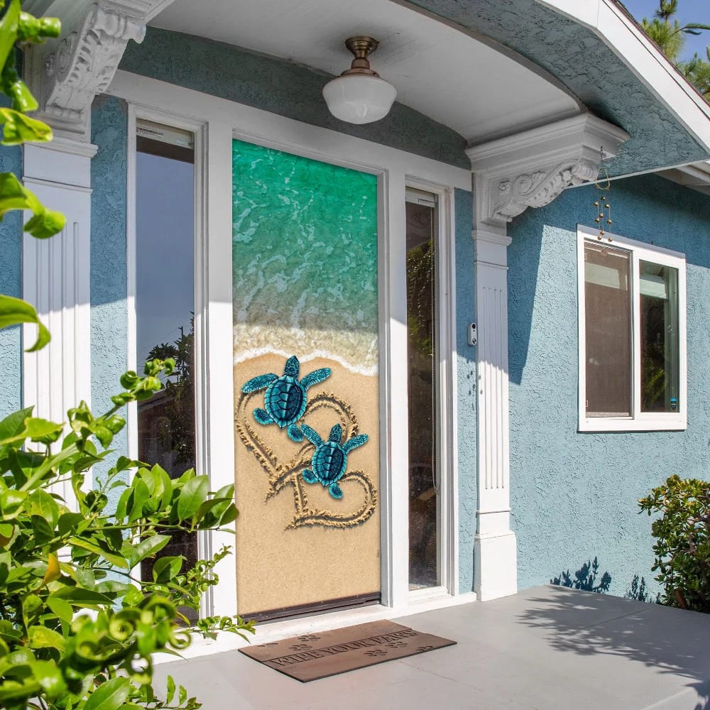 Sea Turtle Beach Door Cover, Unique Gifts Doorcover, Christmas Gift For Friends, Christmas Gift