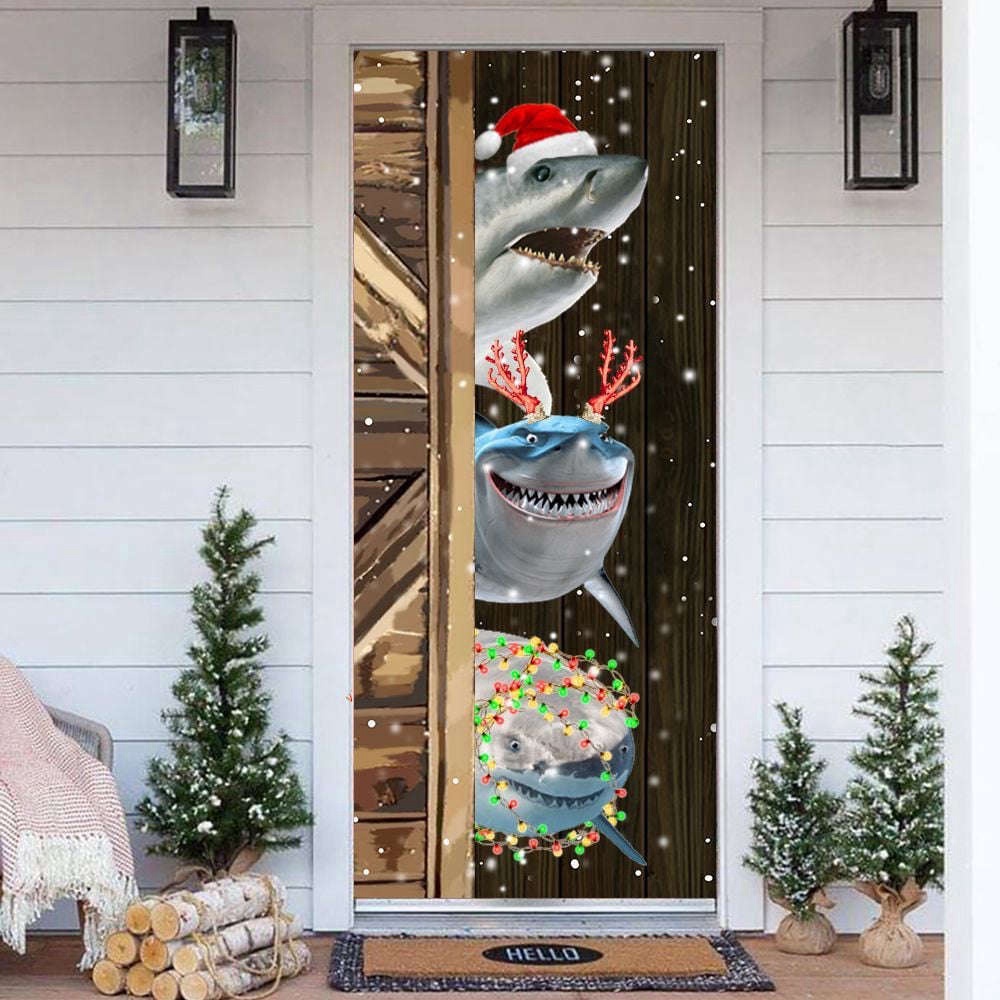 Shark Christmas Door Cover Funny Christmas Door Cover Gifts For Shark Lovers, Christmas Gift