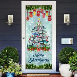 Shark Christmas Tree Door Cover, Merry Sharkmas&hellip;