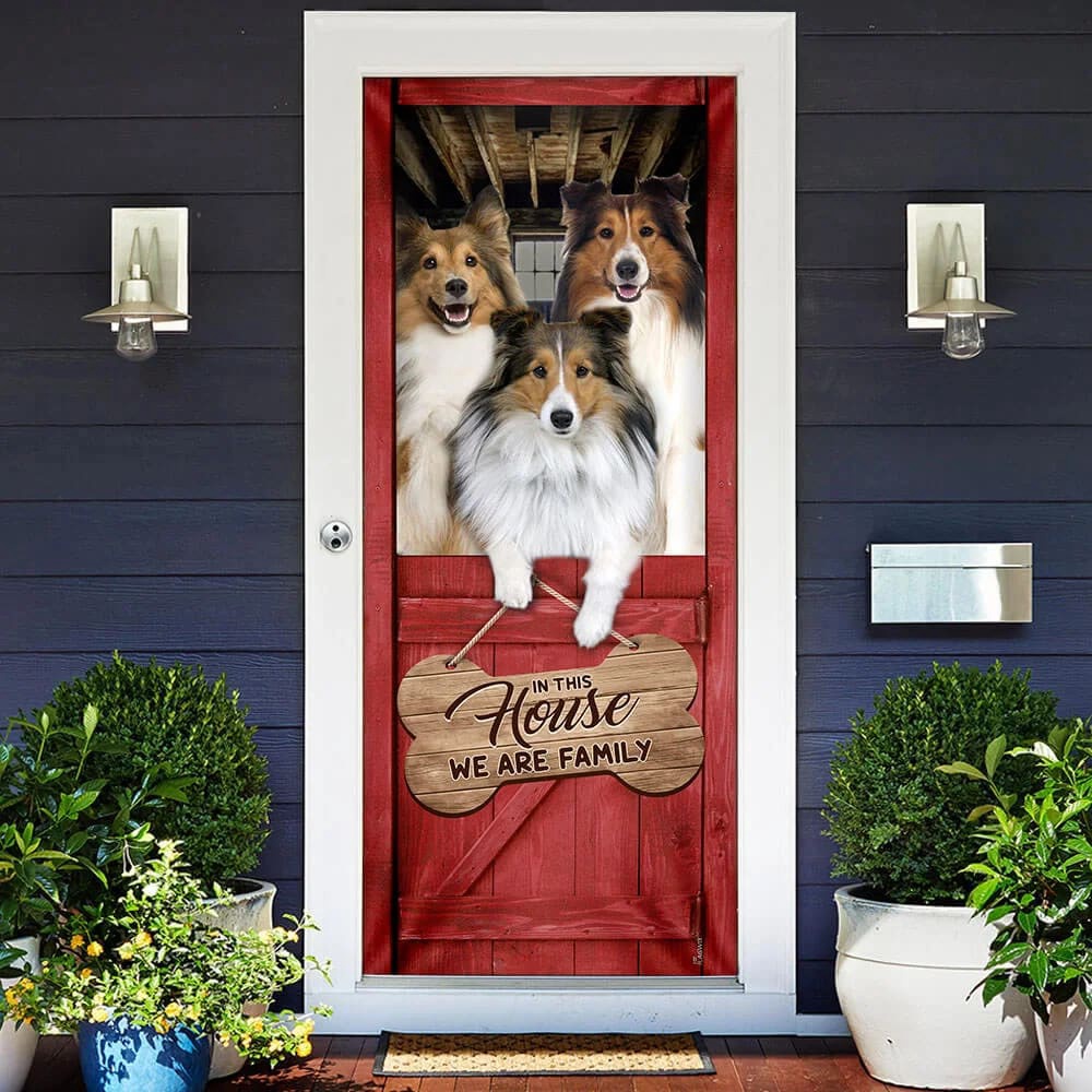 Shetland Sheepdog Sheltie We Are Family Door Cover, Xmas Outdoor Decoration, Gifts For Dog Lovers, Christmas Gift