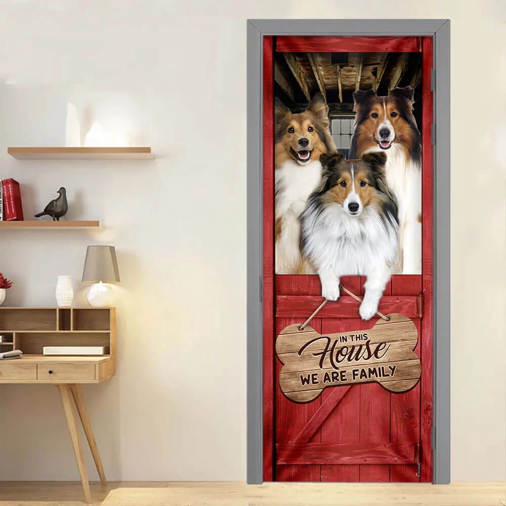 Shetland Sheepdog Sheltie We Are Family Door Cover, Xmas Outdoor Decoration, Gifts For Dog Lovers, Christmas Gift