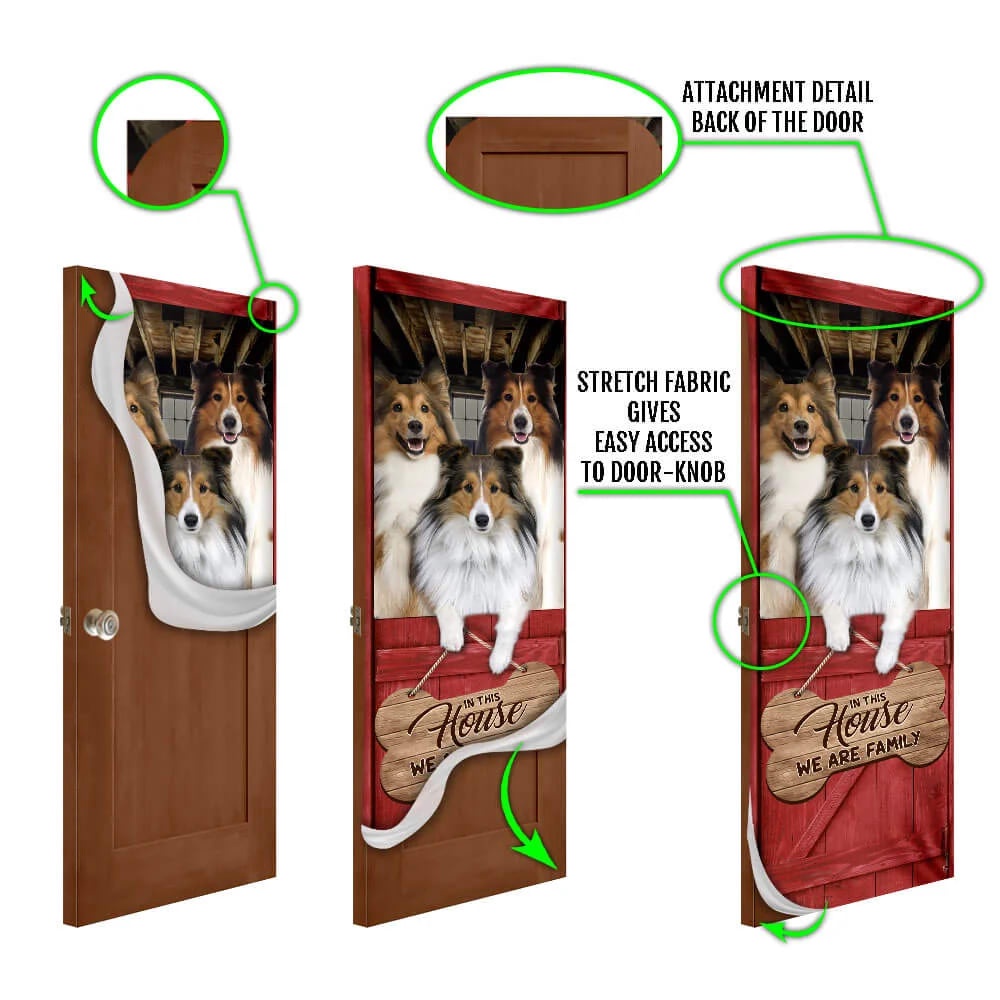 Shetland Sheepdog Sheltie We Are Family Door Cover, Xmas Outdoor Decoration, Gifts For Dog Lovers, Christmas Gift