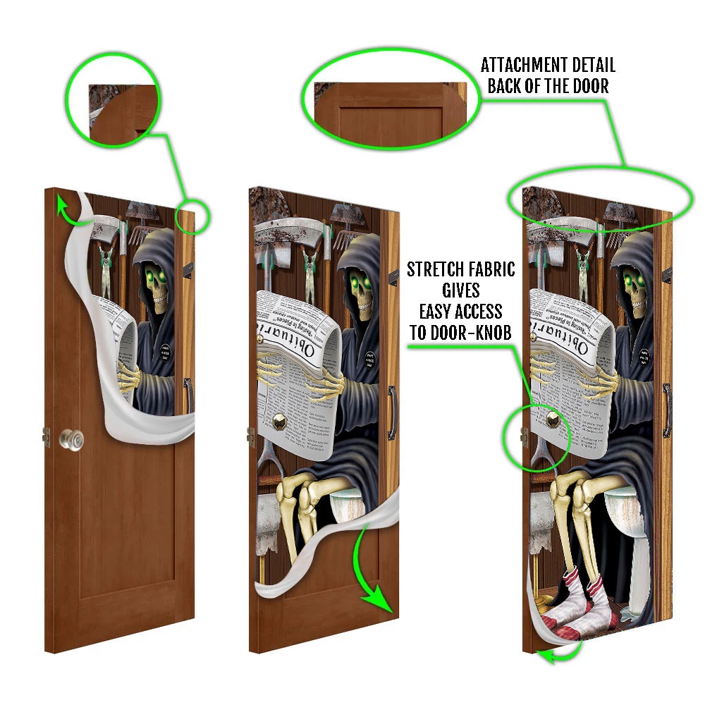 Skeleton on a Toilet Halloween Door Cover Decorations for Front Door, Christmas Gift
