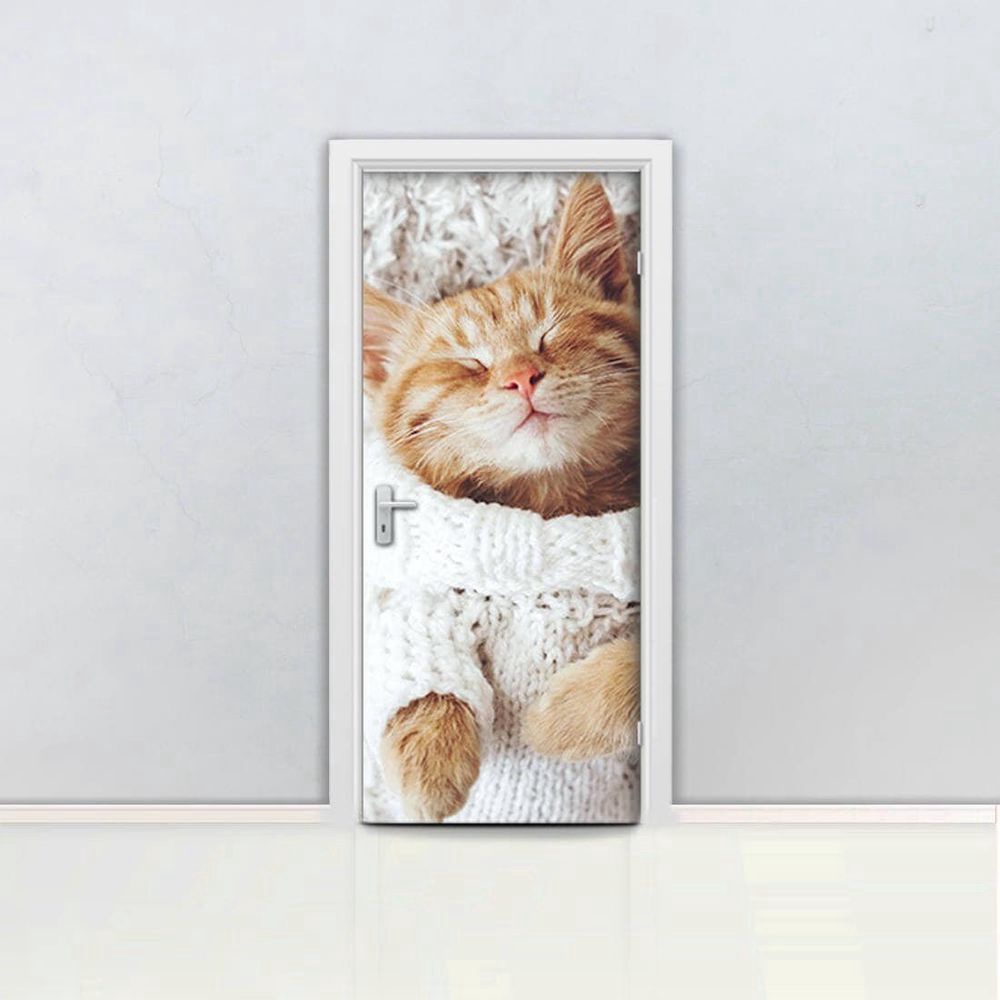Sleeping Cat Door Cover Self Adhesive Door Wrap, Cat Door Cover, Gift For Home Decor, Christmas Gift