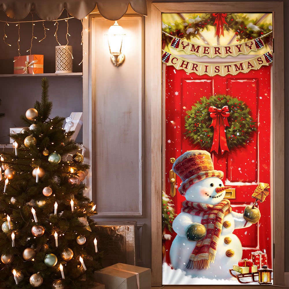 Snowman Christmas Door cover Home Decor, Best Gift For Christmas, Christmas Gift