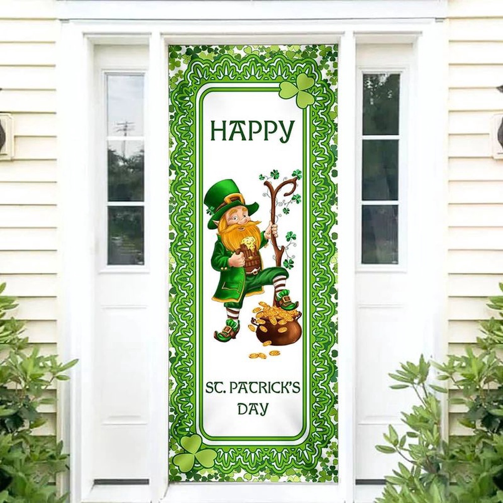 St Patrick’s Day Door Cover Irish Leprechaun Door Cover Lucky Home Decor, Christmas Gift