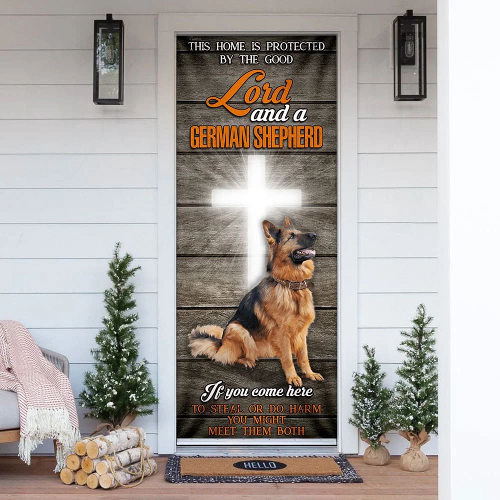 This Home Is Protected By The Good Lord And A German Shepherd Door Cover, Xmas Outdoor Decoration, Gifts For Dog Lovers, Christmas Gift