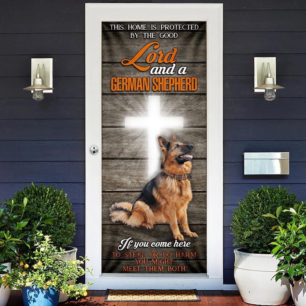 This Home Is Protected By The Good Lord And A German Shepherd Door Cover, Xmas Outdoor Decoration, Gifts For Dog Lovers, Christmas Gift