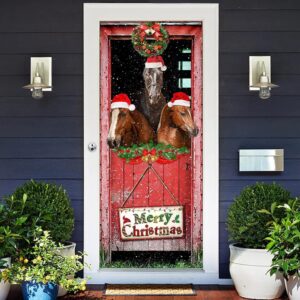 Three Horses In The Barn Door Cover Unique Gifts Doorcover Holiday Decor Christmas Gift 2 pyapbr.jpg