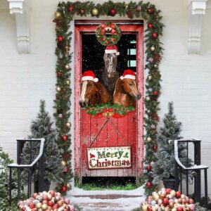 Three Horses In The Barn Door Cover Unique Gifts Doorcover Holiday Decor Christmas Gift 4 fraley.jpg