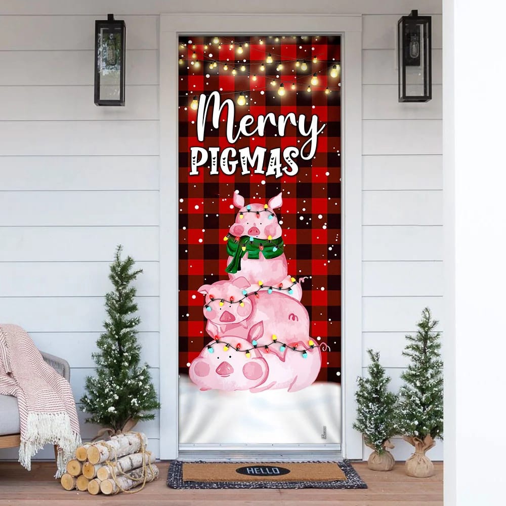 Three Pig Christmas Cattle Door Cover, Merry Pigmas, Unique Gifts Doorcover, Christmas Gift