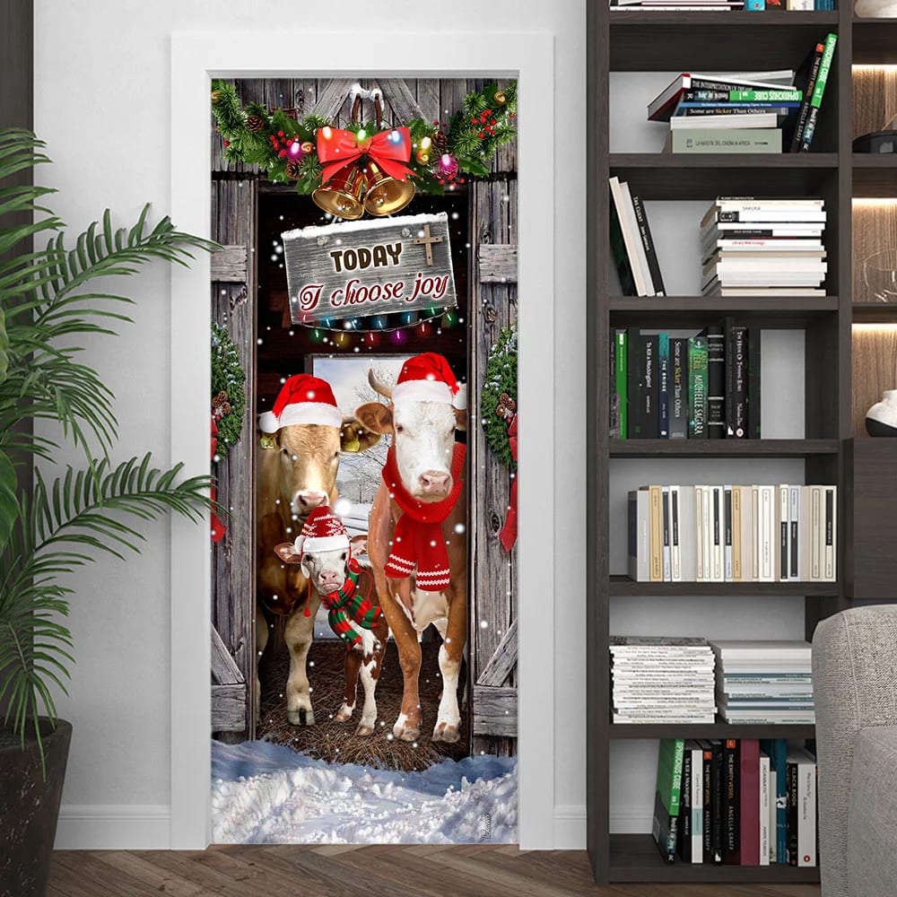 Today I Choose Joy Cattle Farmhouse Door Cover, Xmas Gifts For Pet Lovers, Christmas Gift