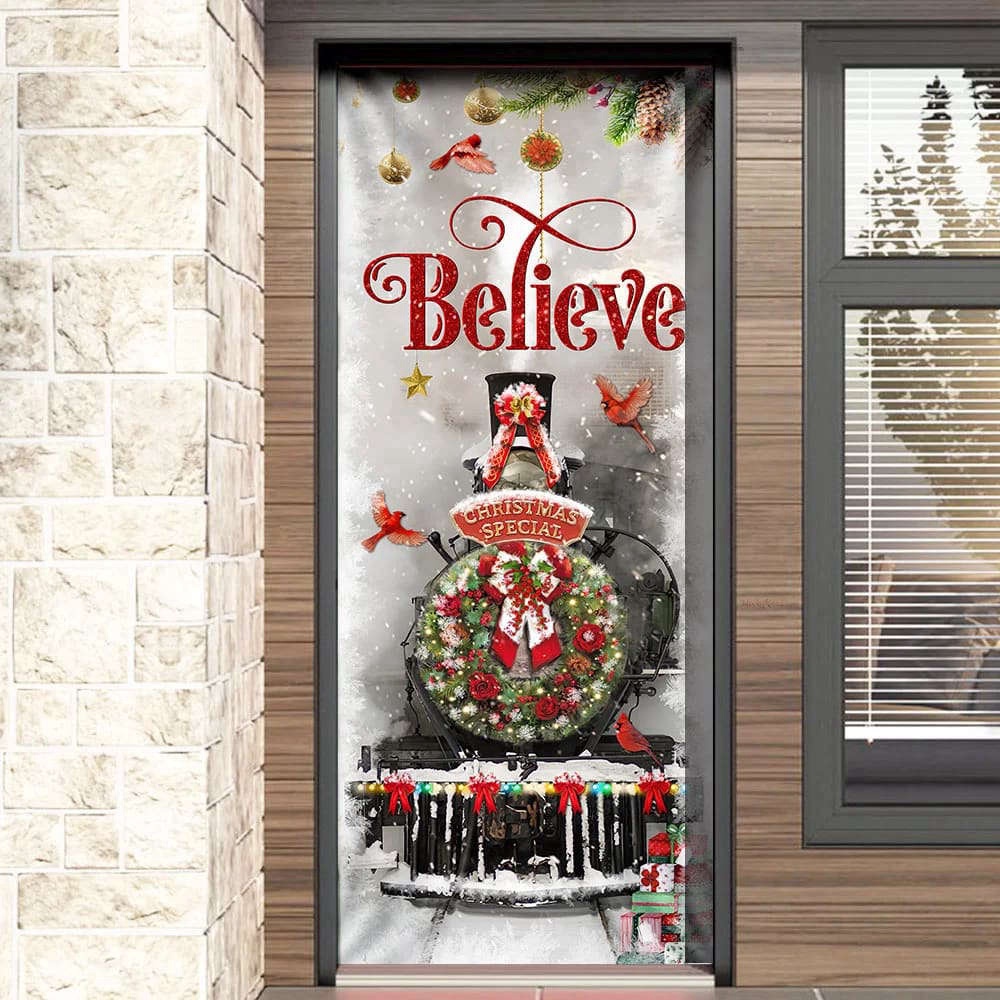 Train Christmas Believe Door Cover, Christmas Outdoor Decoration For Christmas, Christmas Gift