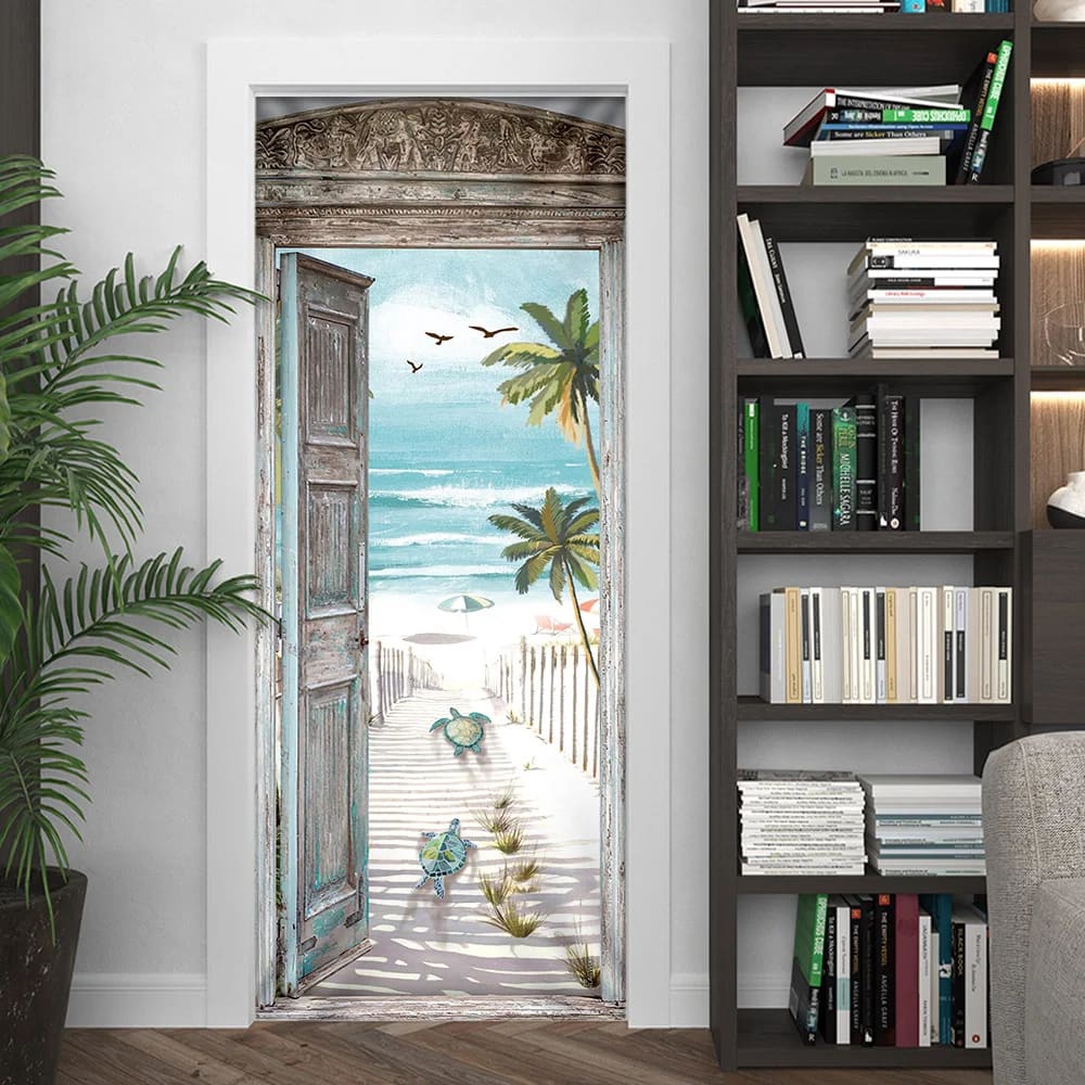 Turtle Beach Scene Door Cover, Unique Gifts Doorcover, Christmas Gift For Friends, Christmas Gift