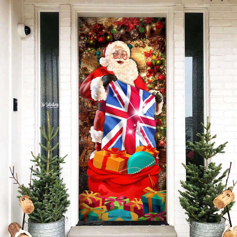 UK Christmas Santa Laughing Door Cover, Christmas Outdoor Decoration, Christmas Gift