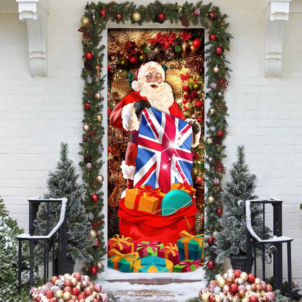Uk Christmas Santa Laughing Door Cover, Unique Gifts Doorcover, Holiday Decor, Christmas Gift