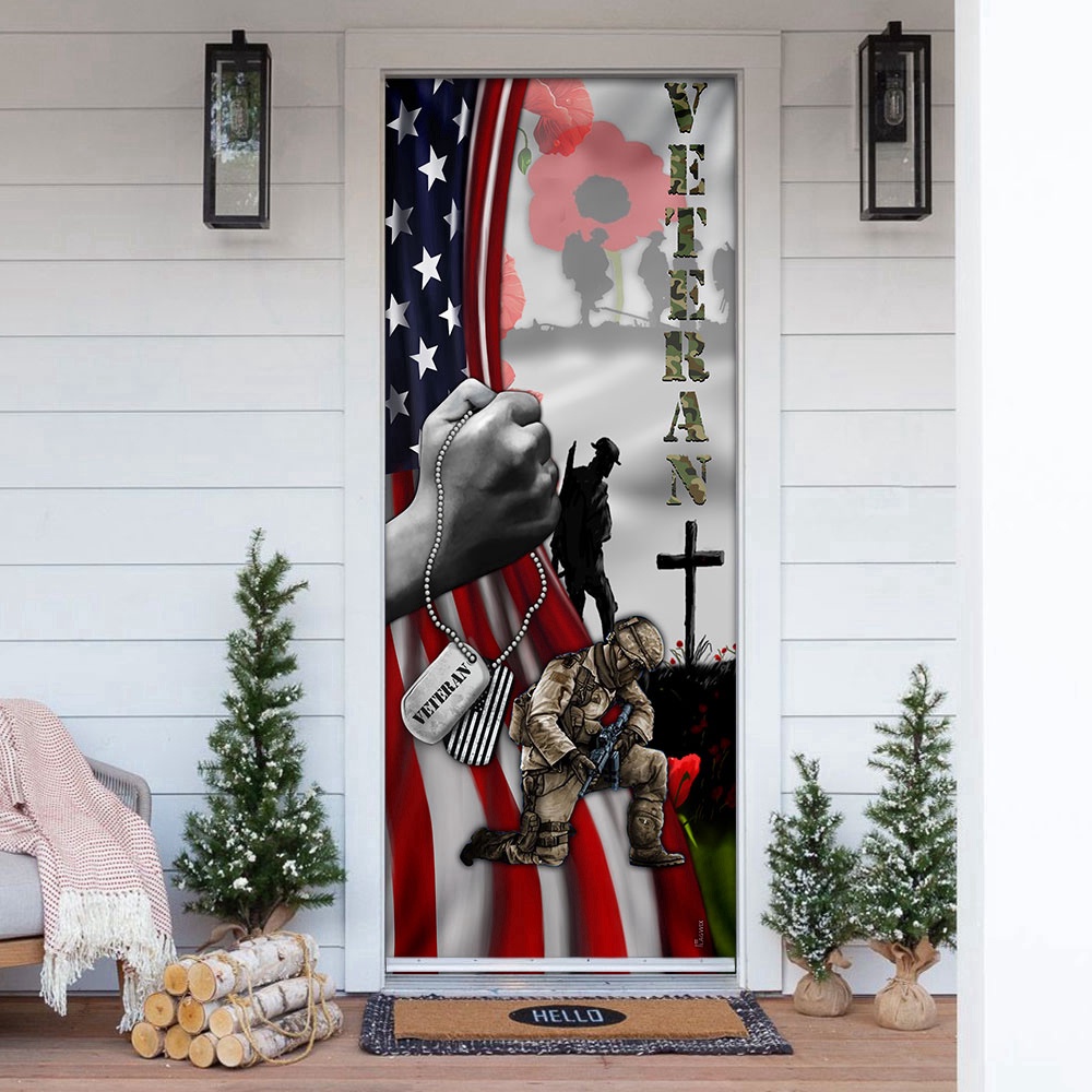 Veteran Lest We Forget Door Cover, Xmas Gifts For Pet Lovers, Christmas Gift For Decor, Christmas Gift