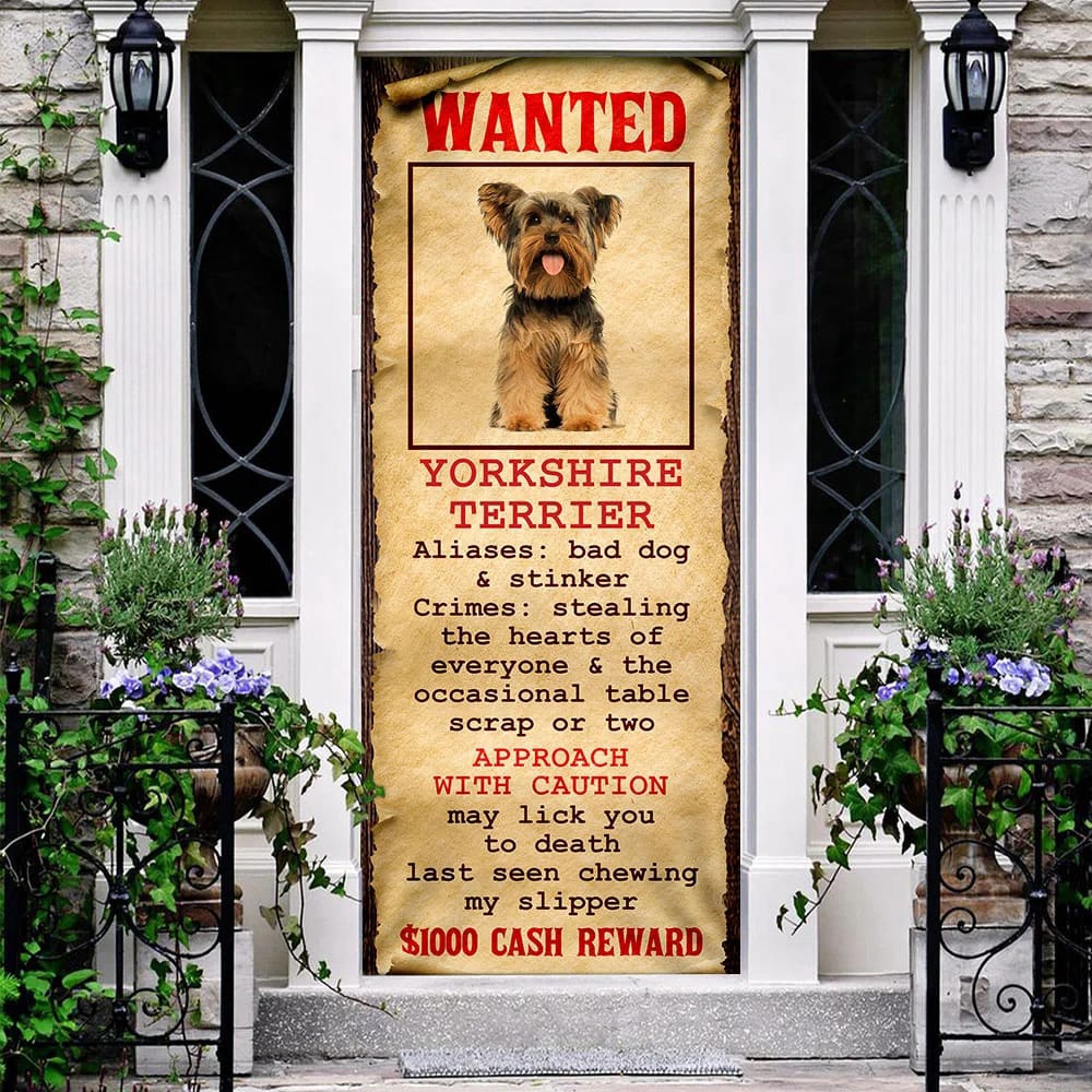 Wanted Yorkshire Terrier Door Cover, Xmas Outdoor Decoration, Gifts For Dog Lovers, Christmas Gift
