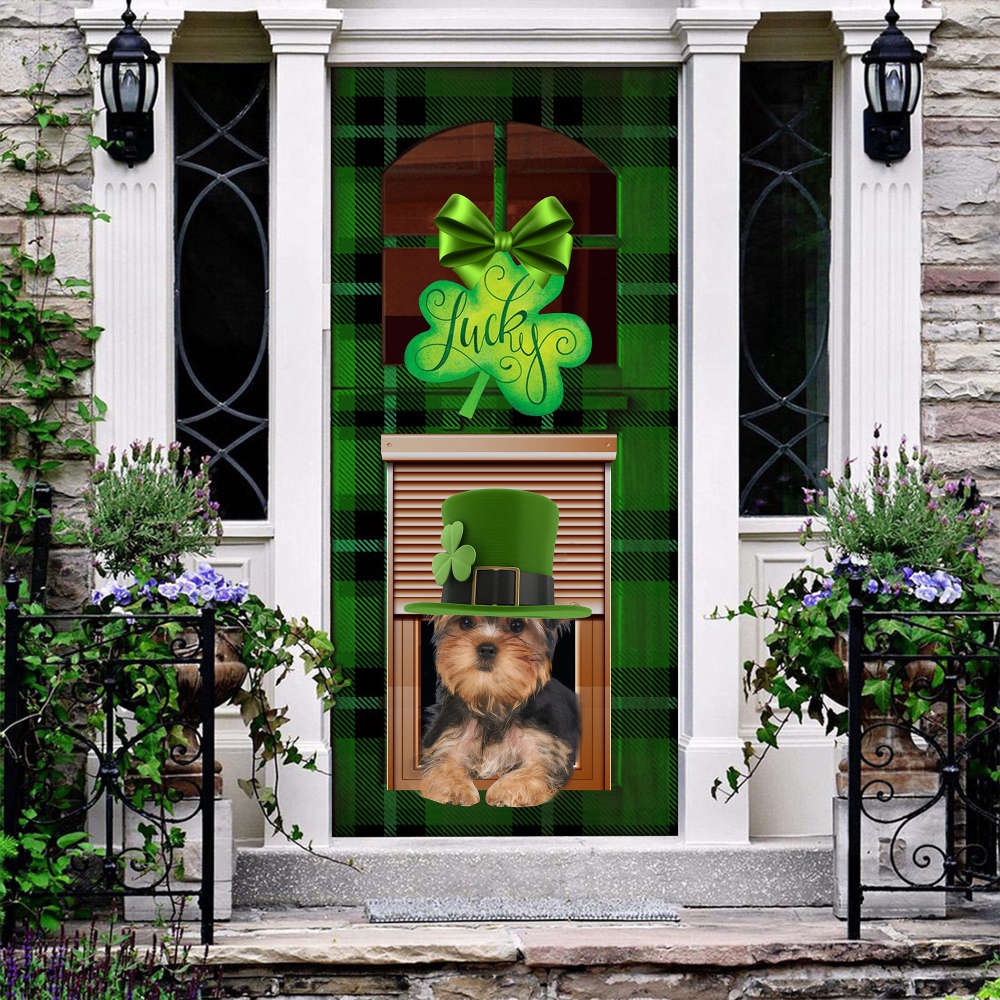 Yorkshire Terrier Lucky green Patrick’s shamrock Door cover, Christmas Gift