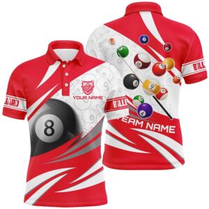 3D 8 Ball Pool Billiard Balls Billiard Polo Shirts Custom Red Billiard Polo, Personalized Billiard Polo Shirt