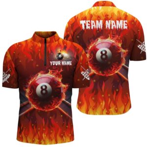 3D 8 Ball Pool & Cue Fire Jersey Shirts Custom Billiard Apparel, Personalized Billiard Team Jersey Shirt