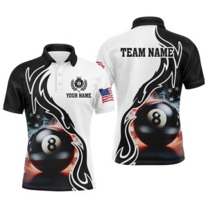 3D 8 Ball Pool Smoke Us Flag Patriotic Shirts For Pooler, Personalized Billiard Polo Shirt
