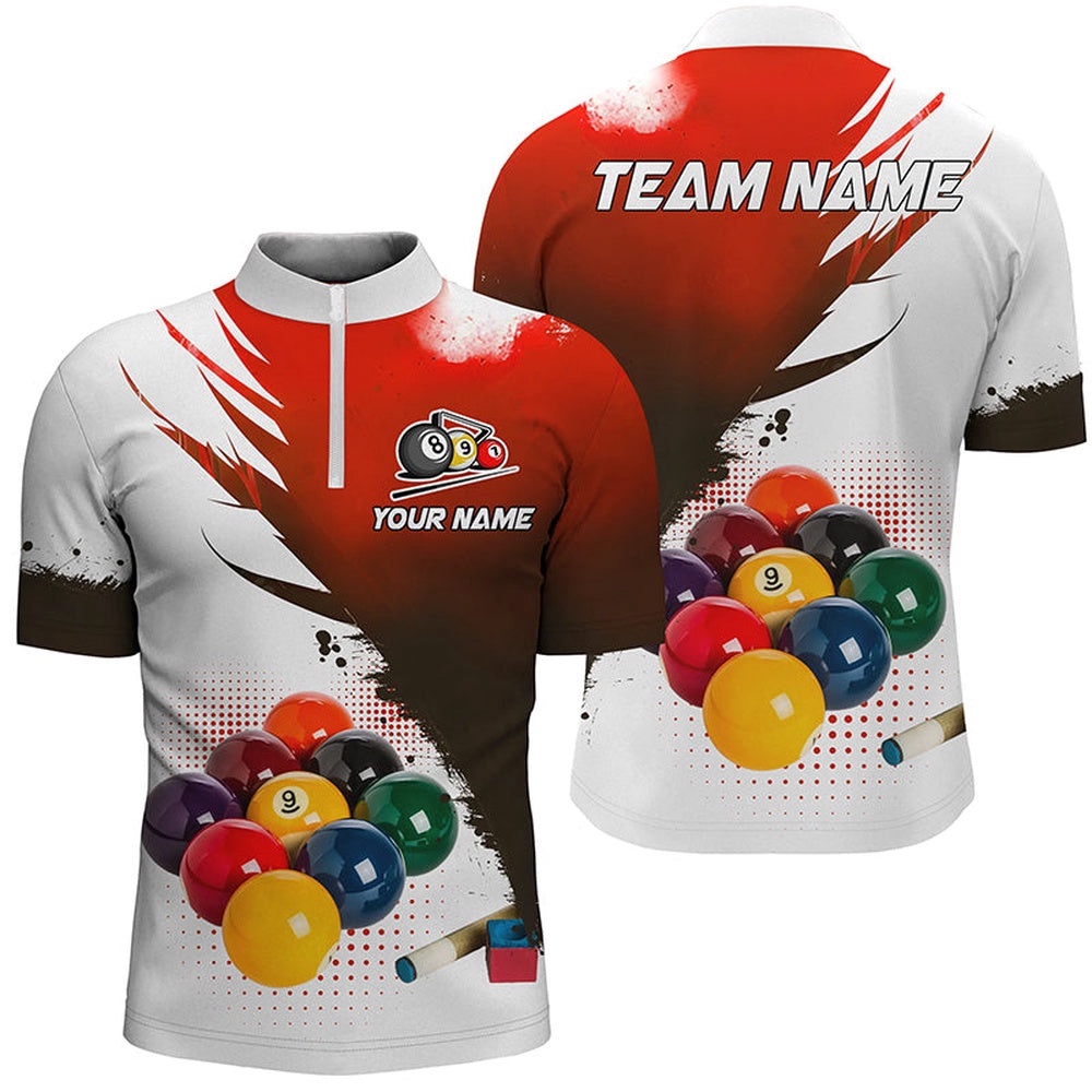 3D 9 Ball Pool Billiard Jerseys Jersey Shirts Custom Billiard Team Shirts Red, Personalized Billiard Team Jersey Shirt