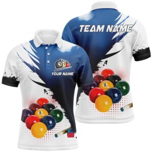 3D 9 Ball Pool Billiard Polo Polo & Polo Shirts Custom Billiard Team Shirts Blue, Personalized Billiard Polo Shirt