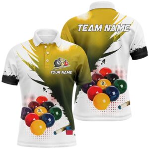 3D 9 Ball Pool Billiard Polo Polo & Polo Shirts Custom Billiard Team Shirts Yellow, Personalized Billiard Polo Shirt