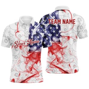 3D American Flag Performance 8 Ball Billiard Polo Shirts Custom Patriotic Gifts, Personalized Billiard Polo Shirt
