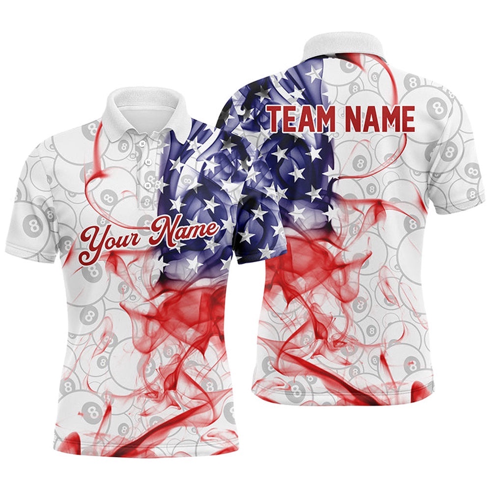3D American Flag Performance 8 Ball Billiard Polo Shirts Custom Patriotic Gifts, Personalized Billiard Polo Shirt