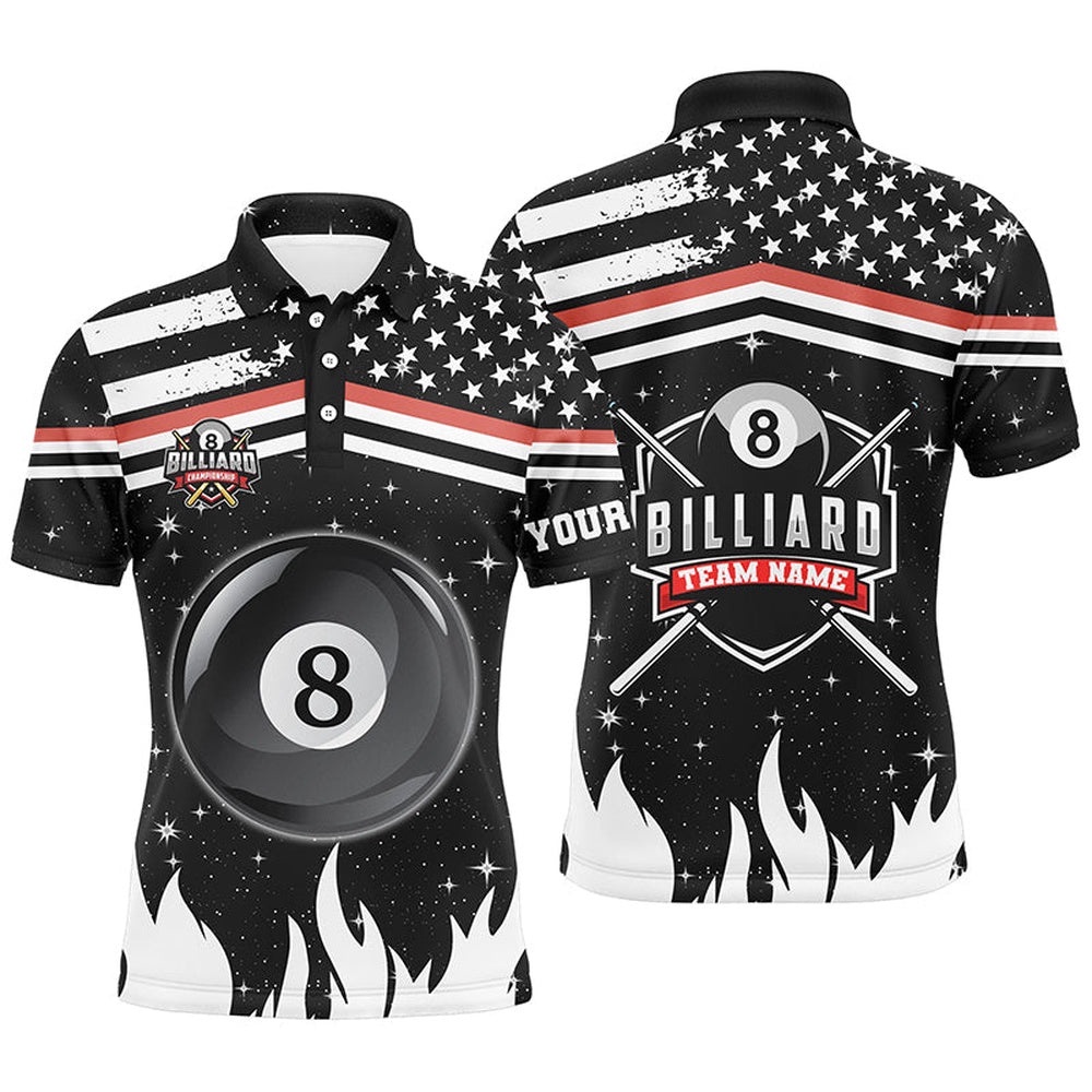 3D Billiard 8 Ball Pool Polo Shirts Custom Patriotic Us Flag Billiard Shirts, Personalized Billiard Polo Shirt