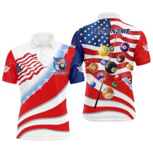 3D Billiard Balls American Flag Pool Shirts, Patriotic Billiard Team Polo, Personalized Billiard Polo Shirt