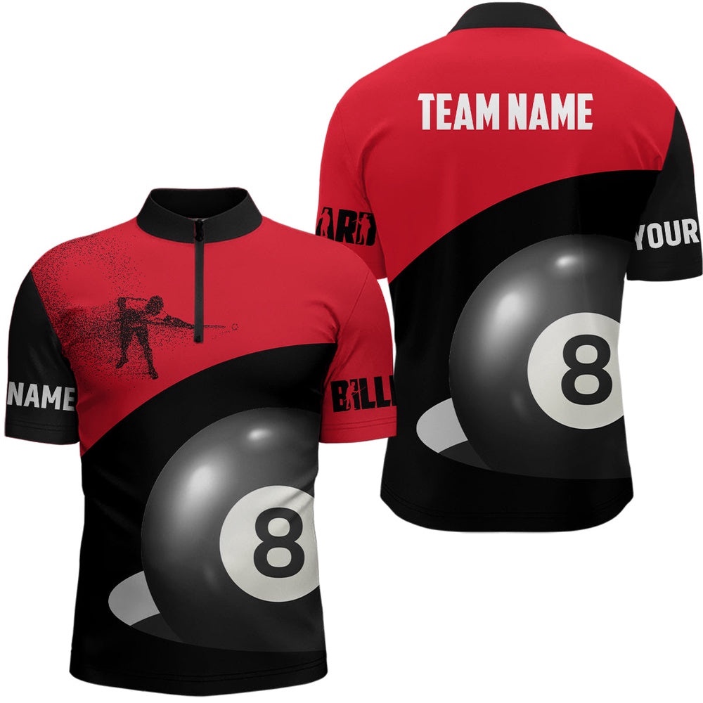 3D Funny Billiard Player 8 Ball Pool Red Black Jersey Shirts, Billiards Jerseys, Personalized Billiard Team Jersey Shirt