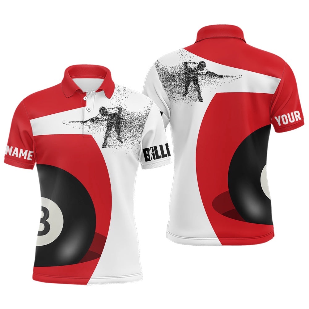 3D Funny Billiard Player 8 Ball Pool Red White Polo Shirts, Billiards Polo, Personalized Billiard Polo Shirt